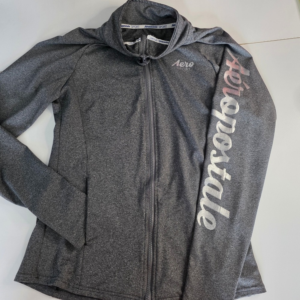 Aeropostale Sport Womens Gray Full Zip Hoodie Jacket Long Sleeve Thumbholes Med‎